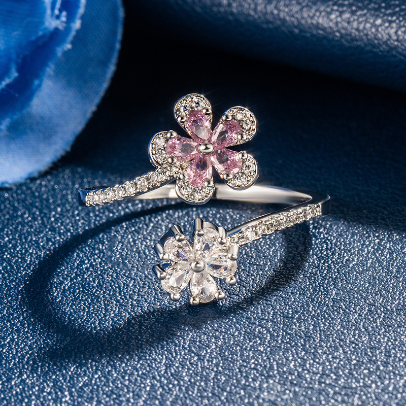 Women's Adjustable Cherry Blossom Pink Gem Ring